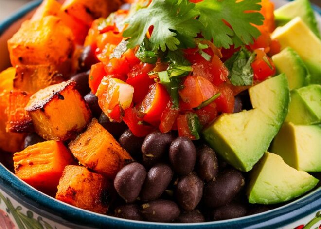Vibrant and Healthy Burrito Bowl with Sweet Potatoes and Guacamole 2025