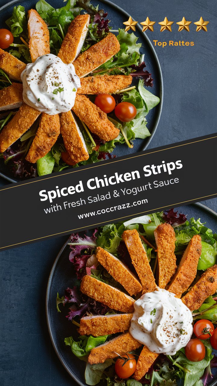 Easy Spiced Chicken Strips with Fresh Garden Salad and Creamy Yogurt Sauce 2025