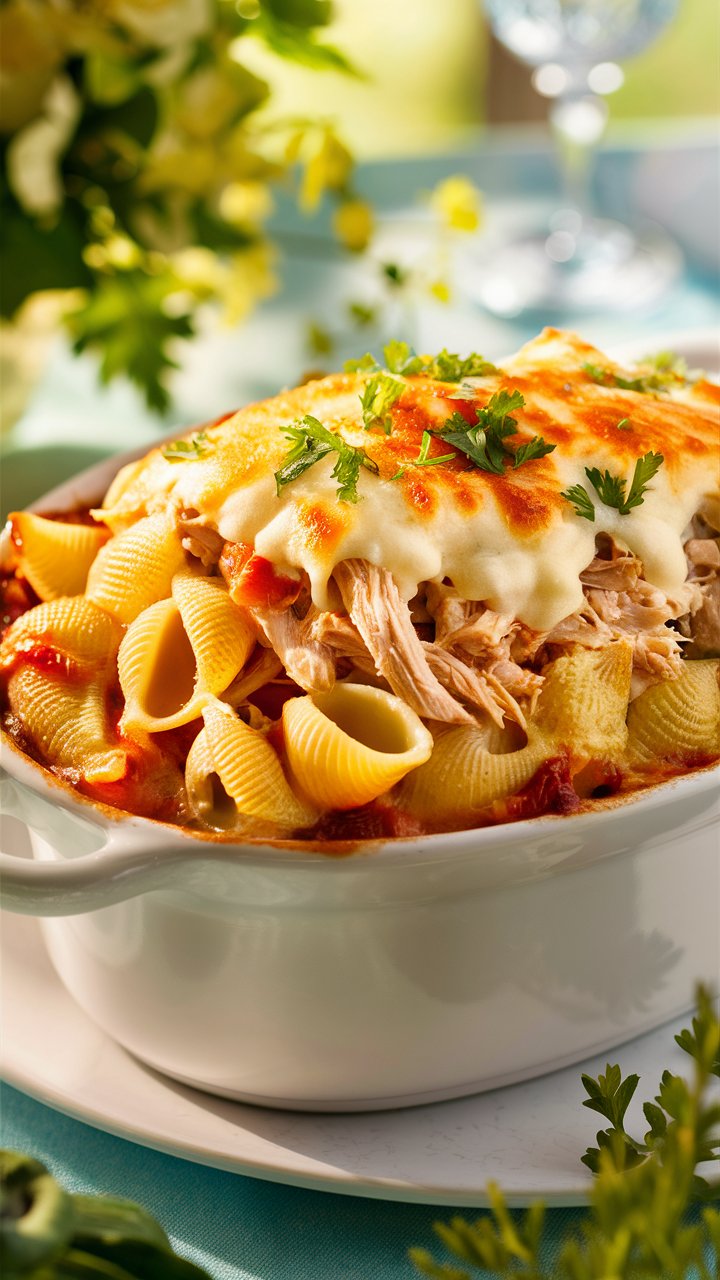 Creamy Chicken Tortellini Alfredo Bake with Crispy Mozzarella Topping 2025
